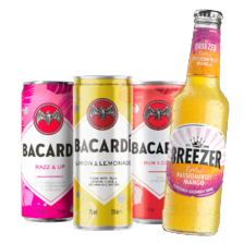 Bacardi Breezer of Bacardi razz & up, rum & cola of limon & lemonade